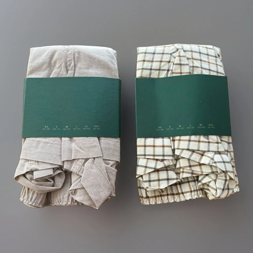NWT LOT of 2 J CREW Organic Cotton Boxers Underwear Men's Medium Plaid / Brown